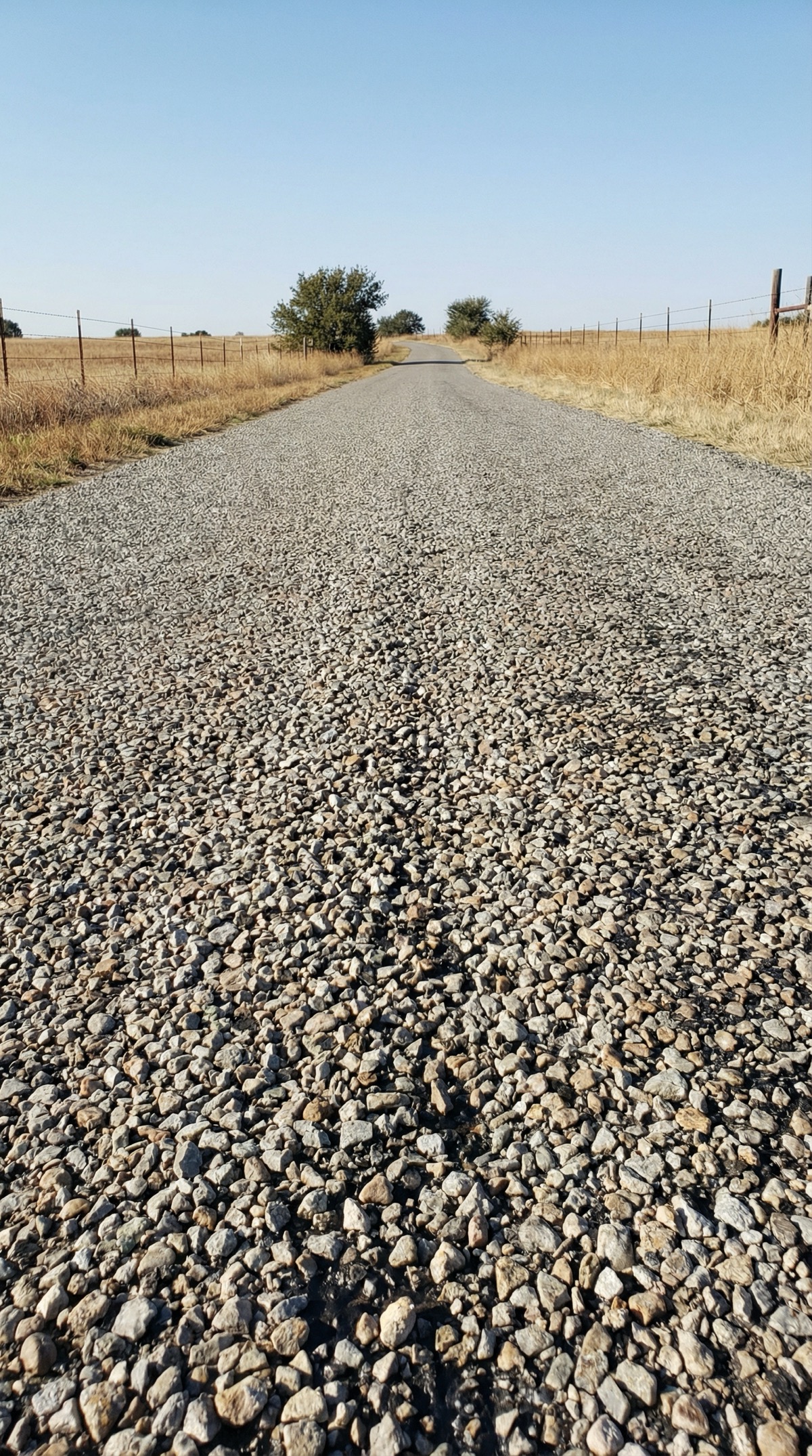 Long rural chip seal road stretching toward the horizon